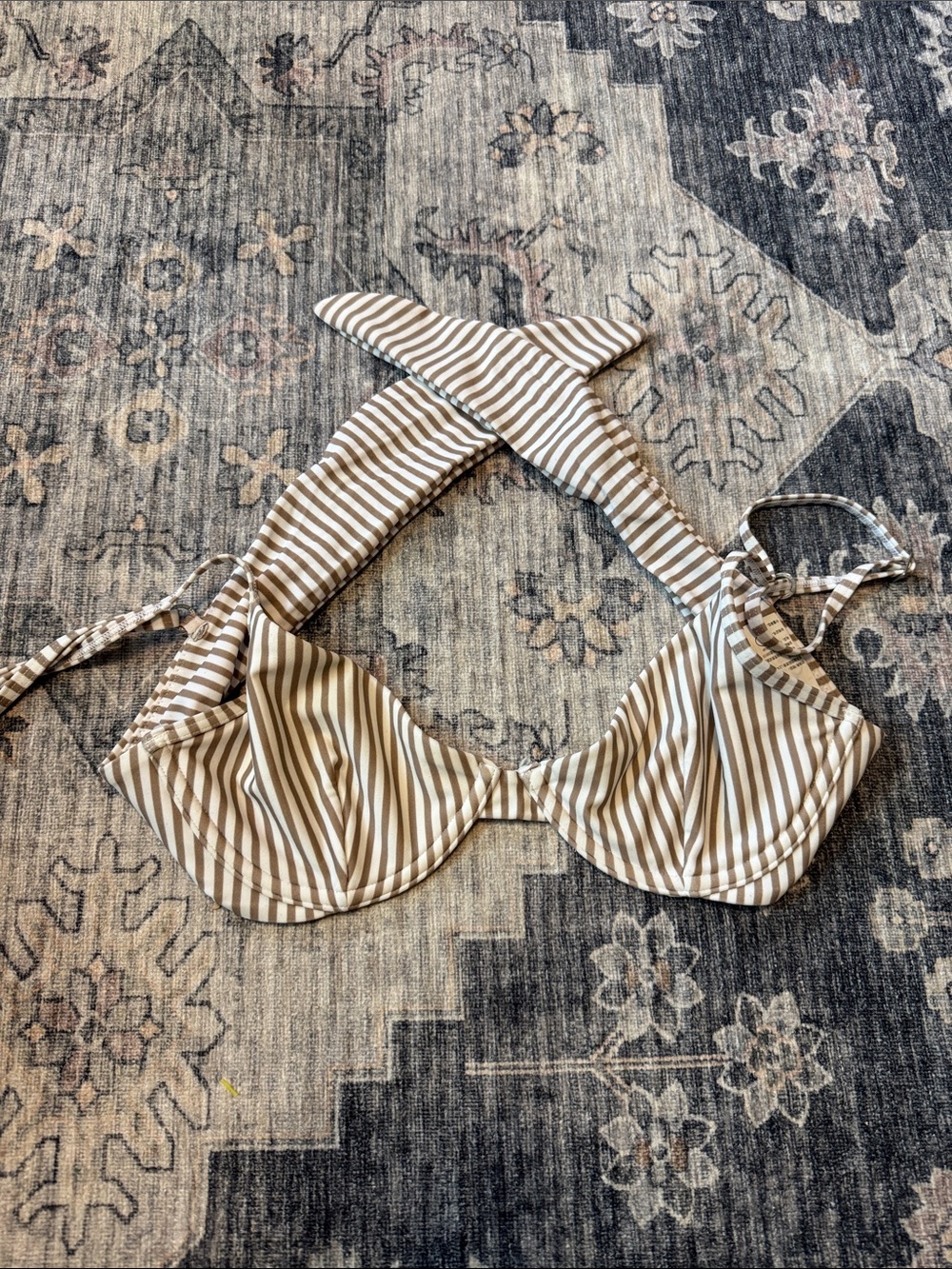 Abercrombie & Fitch Beige and White Striped Underwire Bandeau Top